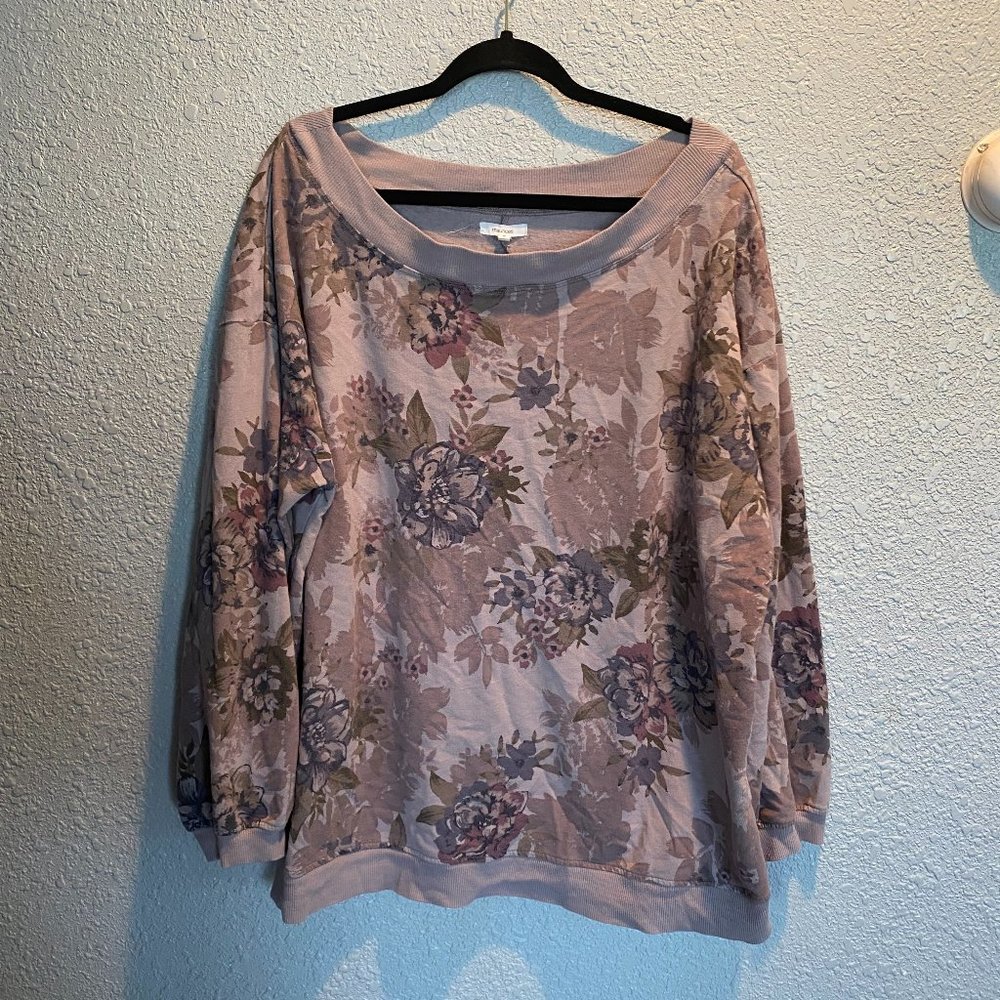 Maurices Plus Size 2 Mauve Purple Floral Scoop Neck Sweater